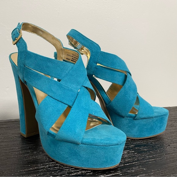 Mossimo Petene Turquoise Platform Chunky Heel Sandals 7M - Picture 2 of 9